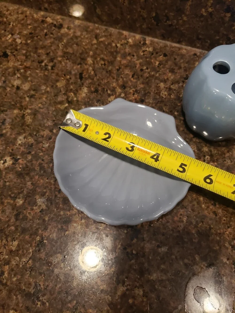 Blue Ceramic Bath Set Of 2 - Shell Soap Dish & Toothbrush Holder